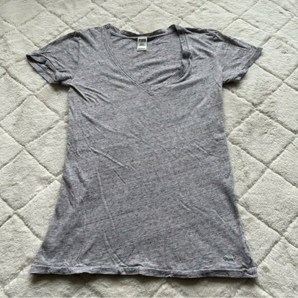 Victoria's Secret PINK | Short Sleeve Heather Gray V-Neck Tee Shirt | Size Small - Picture 3 of 12
